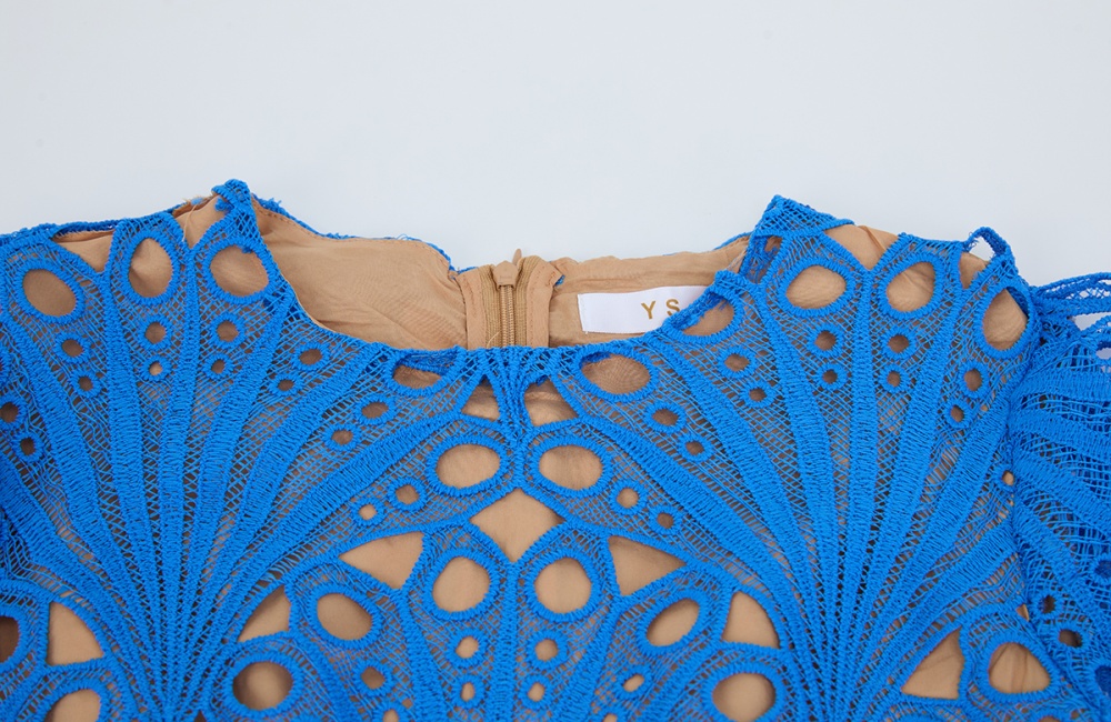 Big skirt high waist short sleeve hollow splice dress