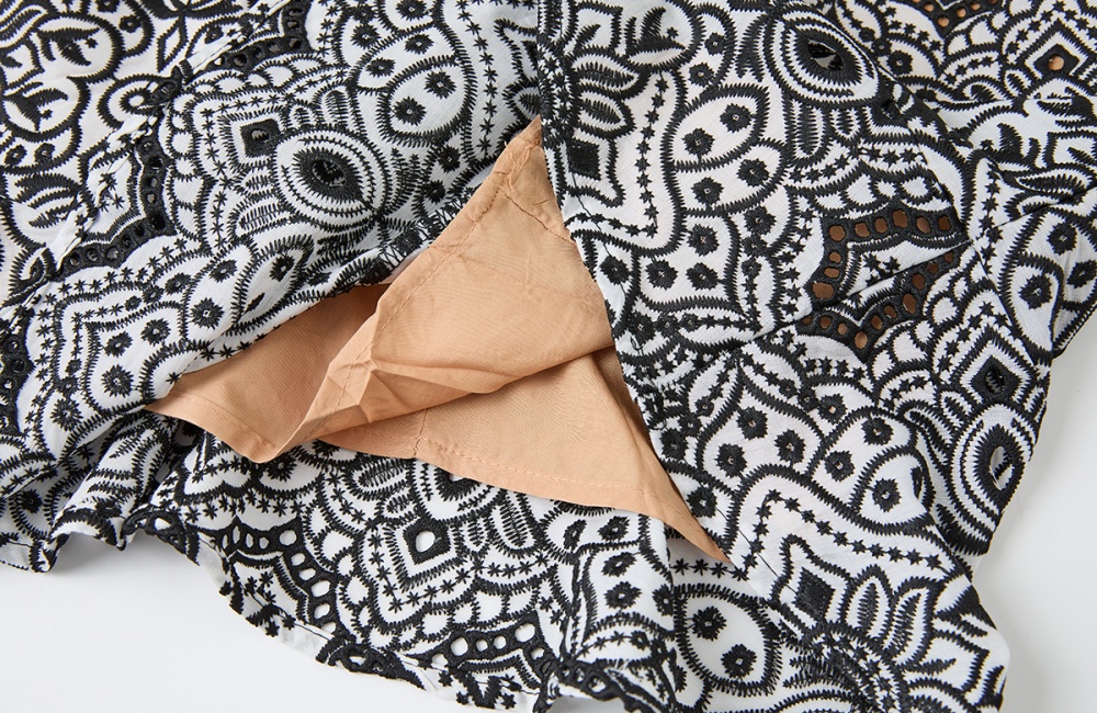 High waist embroidery boats sleeve slim sling hollow dress