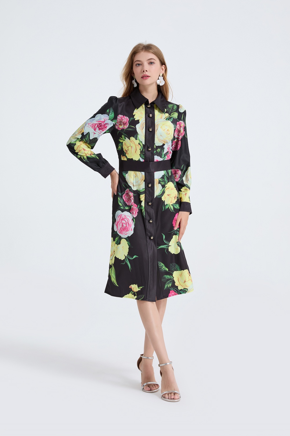 Autumn and winter long sleeve splice dress
