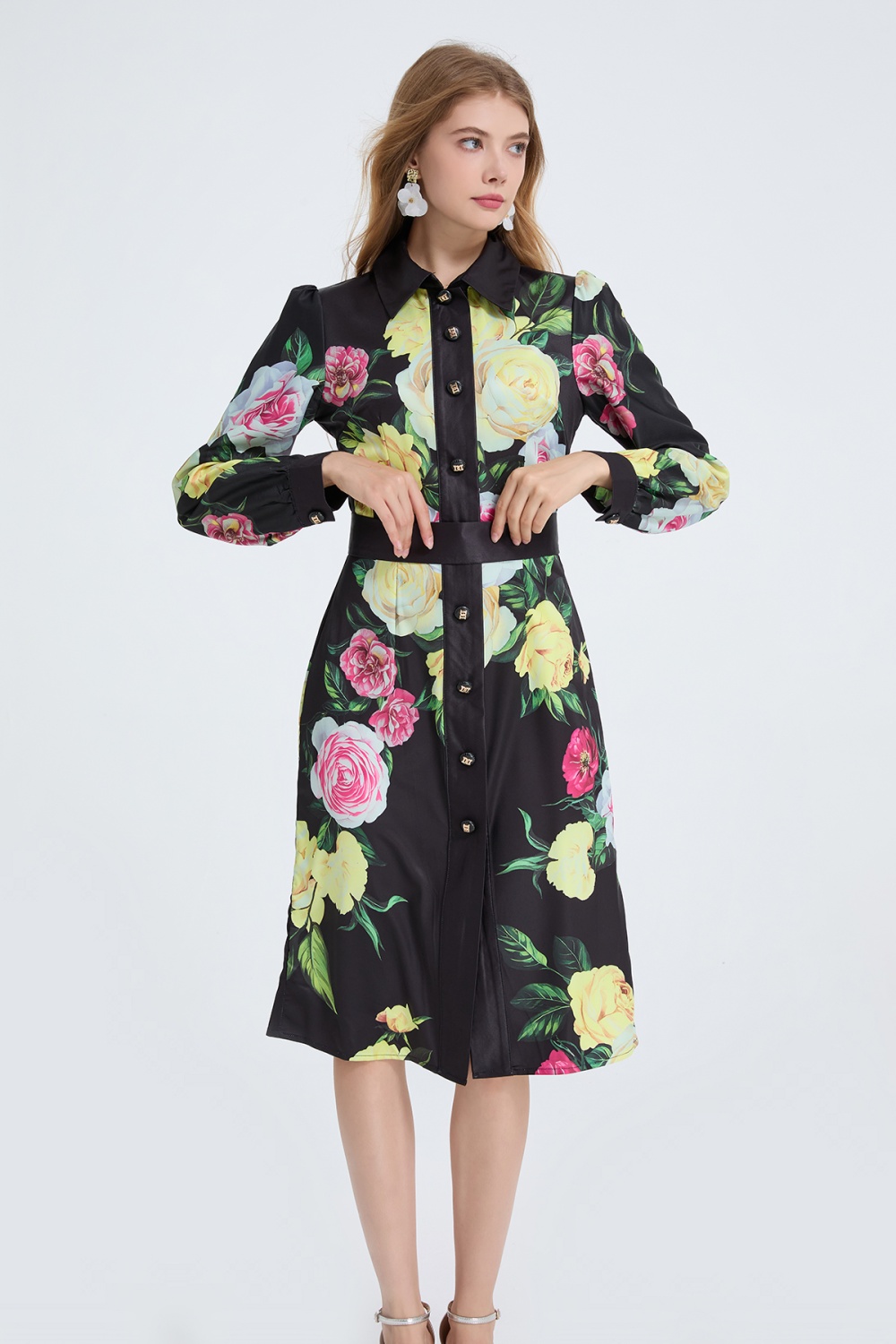 Autumn and winter long sleeve splice dress