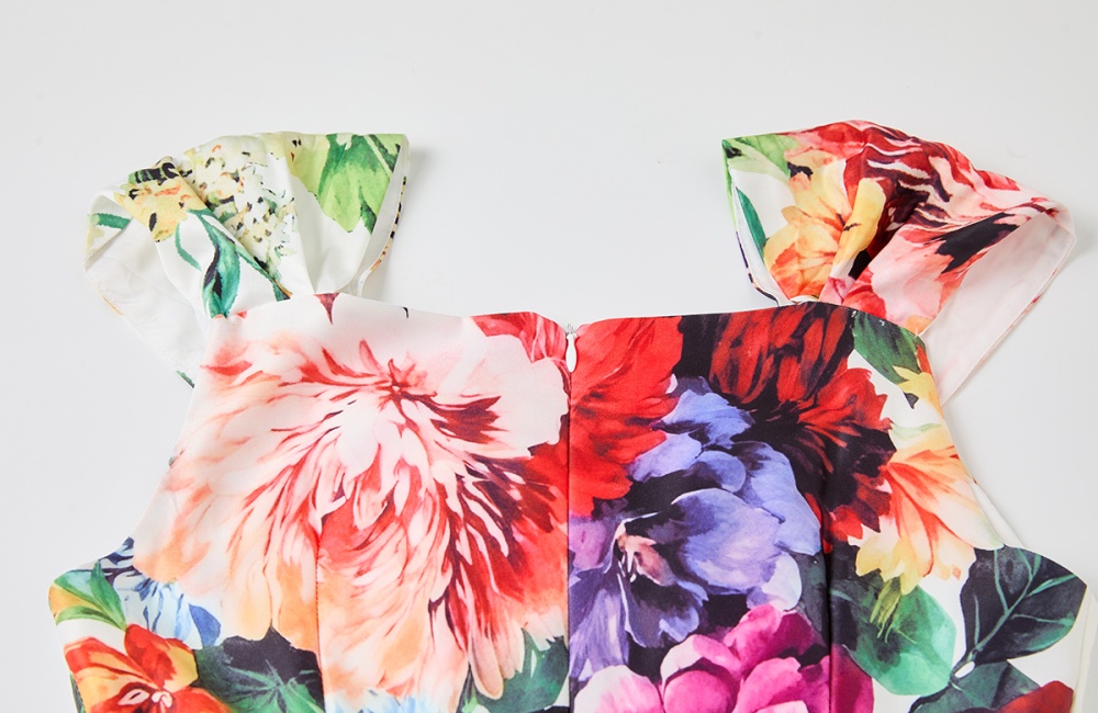 Slim high waist sling flowers square collar A-line dress