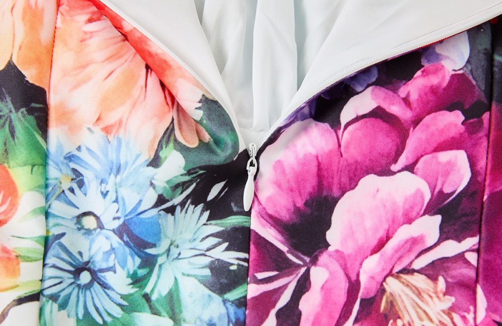 Slim high waist sling flowers square collar A-line dress