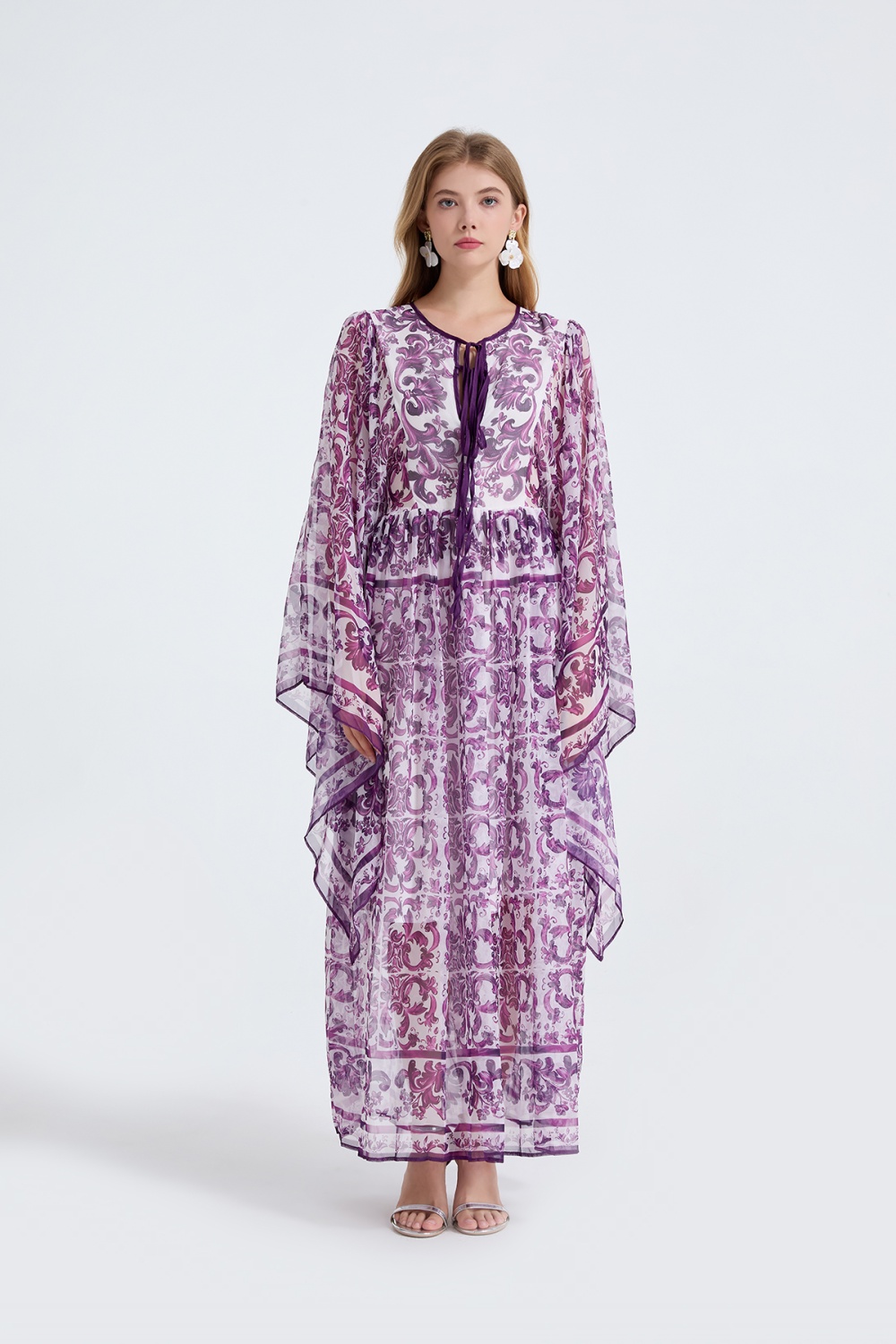 Retro speaker long dress bandage collar dress