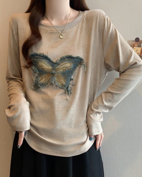 American style pinched waist tops autumn butterfly T-shirt