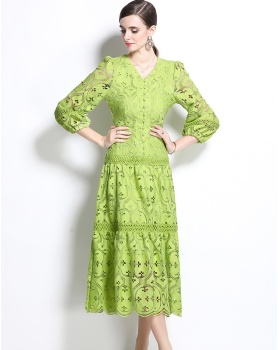 Hollow retro dress big skirt crochet long dress for women