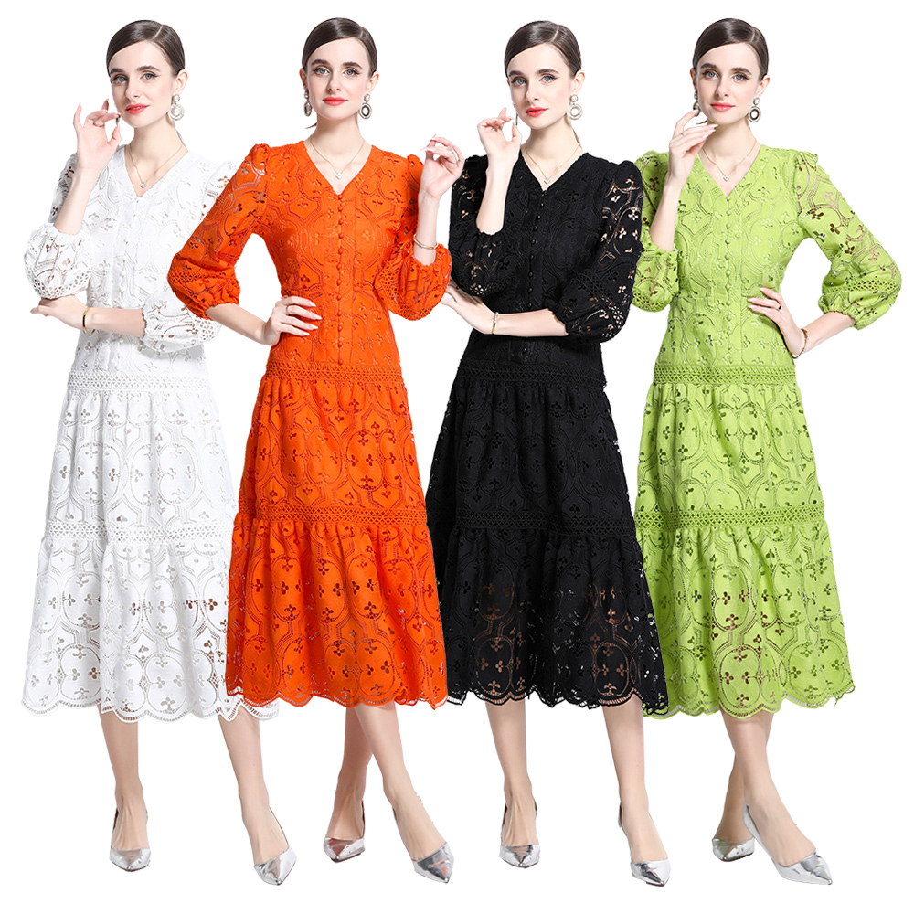 Hollow retro dress big skirt crochet long dress for women