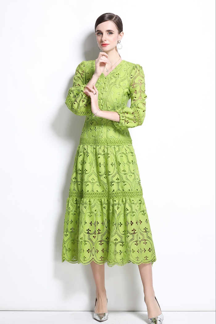 Hollow retro dress big skirt crochet long dress for women