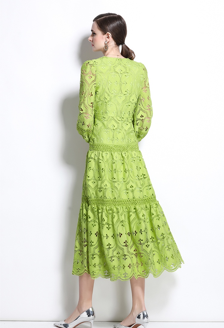 Hollow retro dress big skirt crochet long dress for women