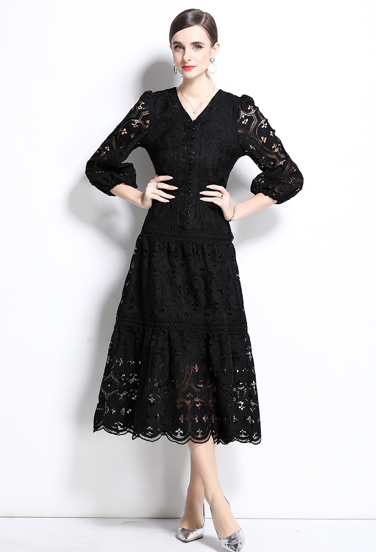 Hollow retro dress big skirt crochet long dress for women