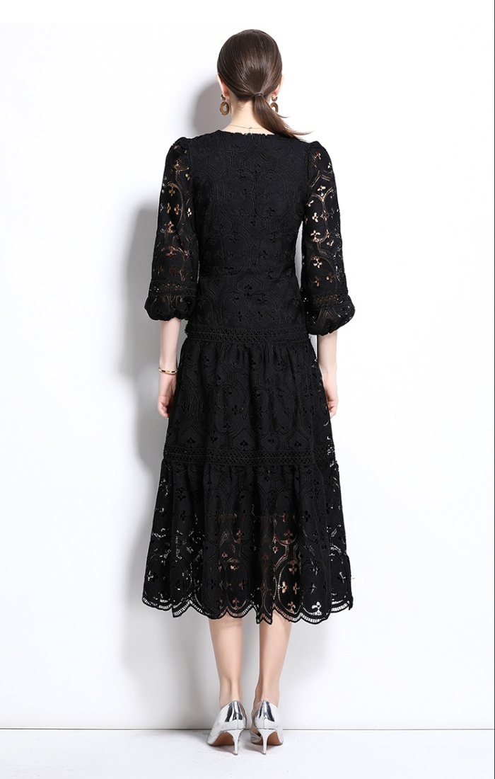 Hollow retro dress big skirt crochet long dress for women