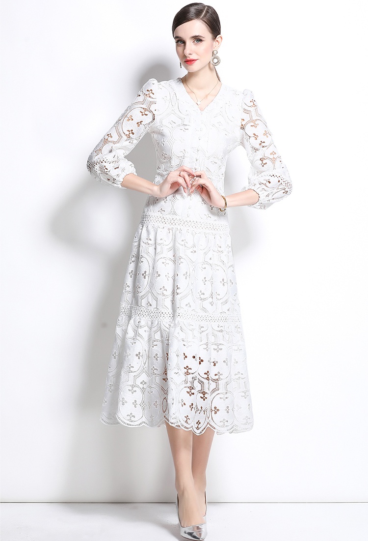 Hollow retro dress big skirt crochet long dress for women