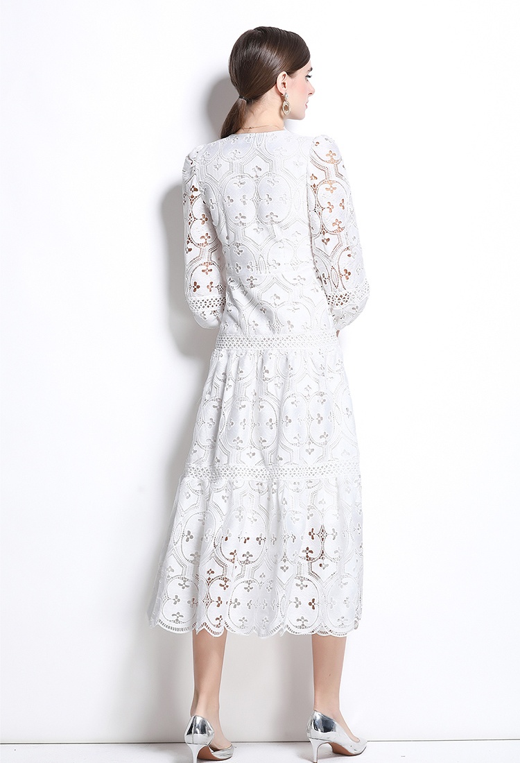Hollow retro dress big skirt crochet long dress for women