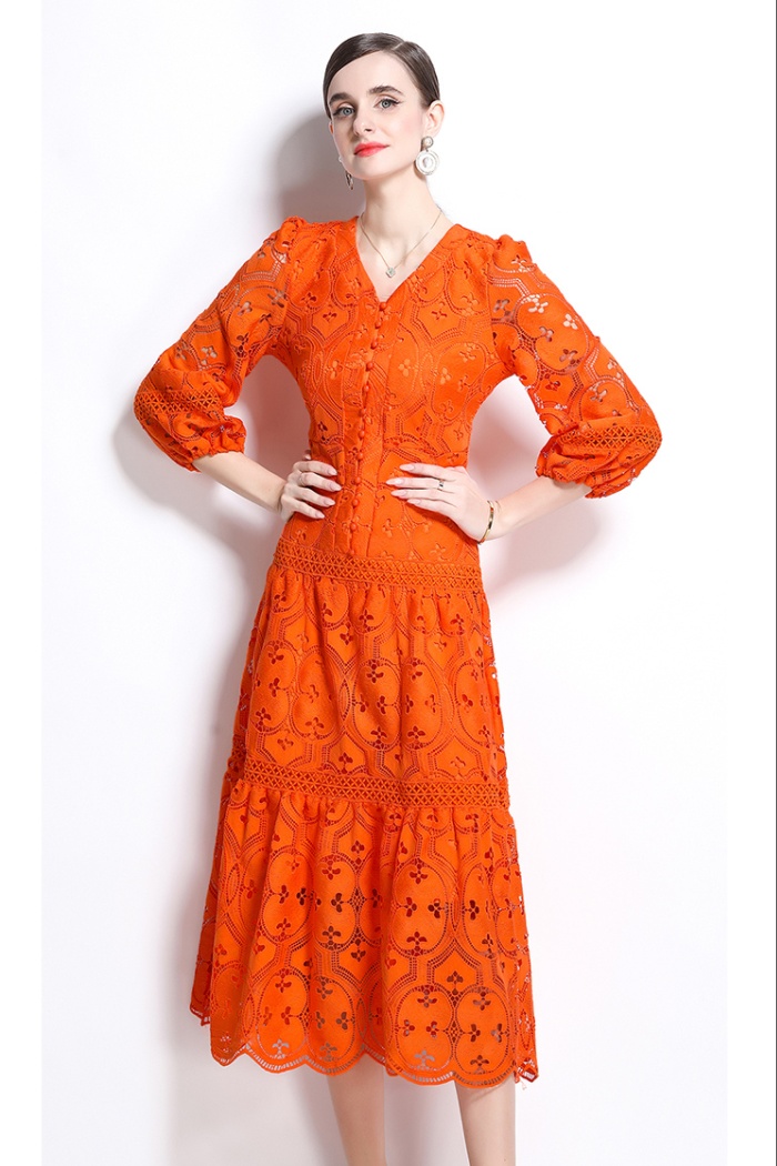 Hollow retro dress big skirt crochet long dress for women
