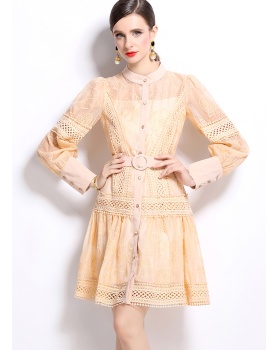 Crochet temperament France style pinched waist dress