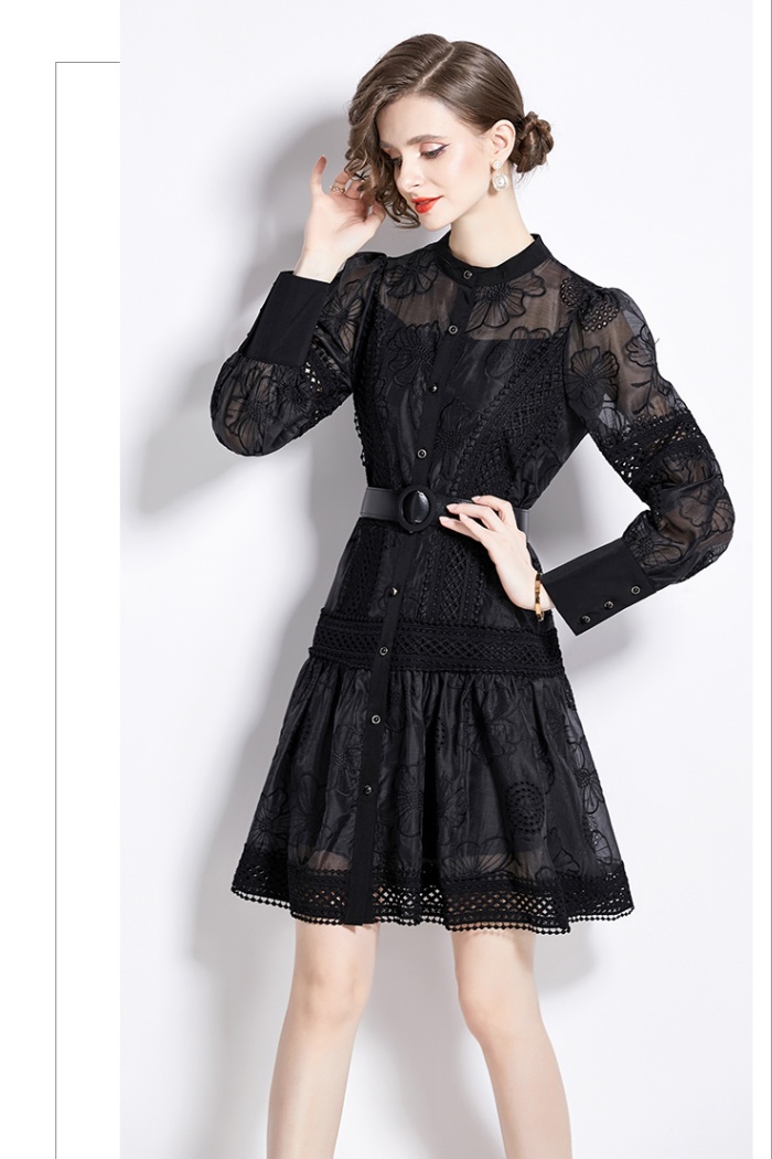 Crochet temperament France style pinched waist dress