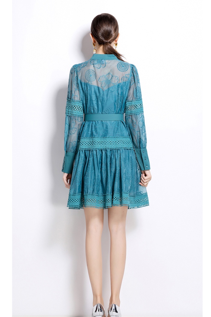 Crochet temperament France style pinched waist dress