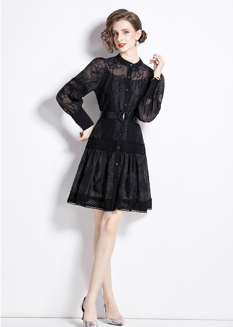 Crochet temperament France style pinched waist dress
