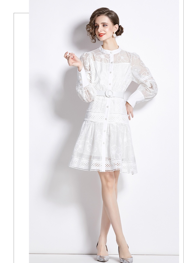 Crochet temperament France style pinched waist dress