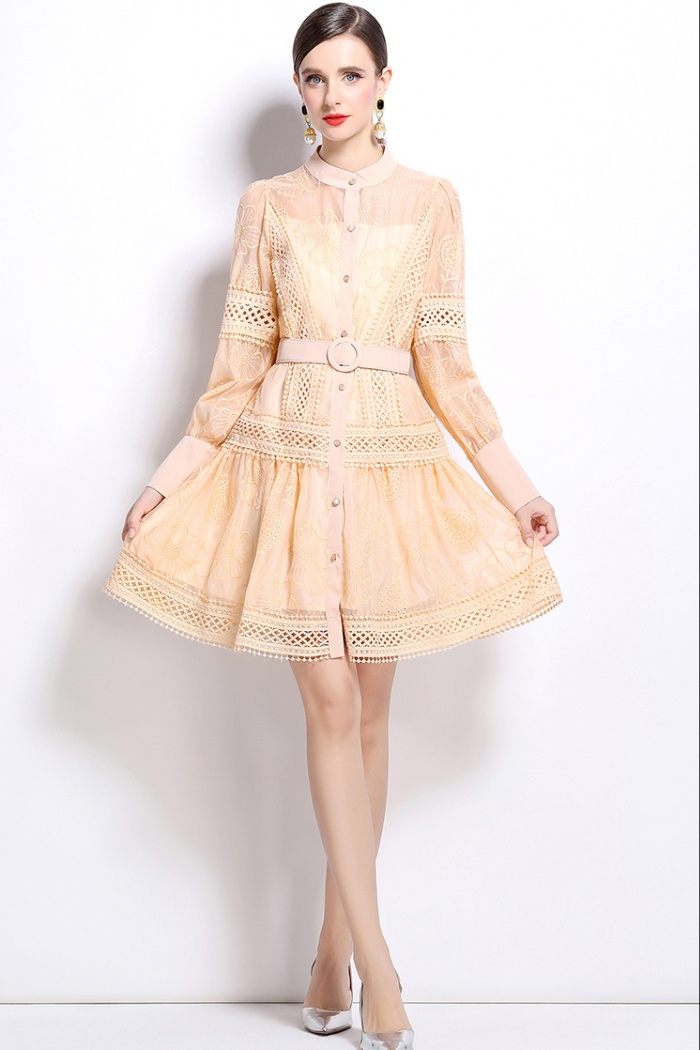 Crochet temperament France style pinched waist dress