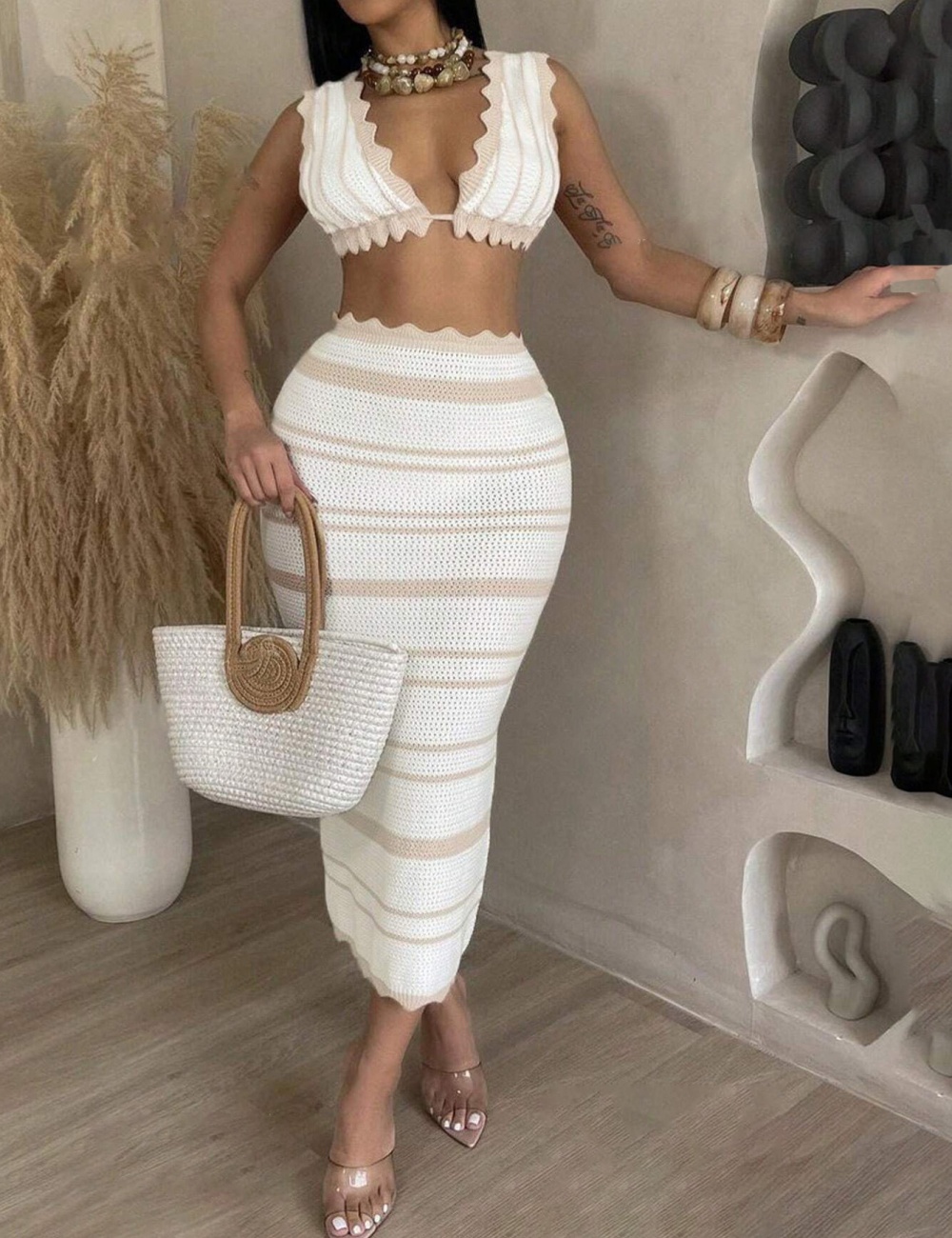 Bohemian style skirt sling tops 2pcs set for women