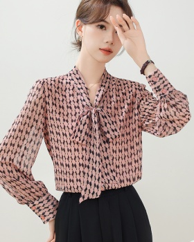 Temperament long sleeve tops bow niche shirt for women