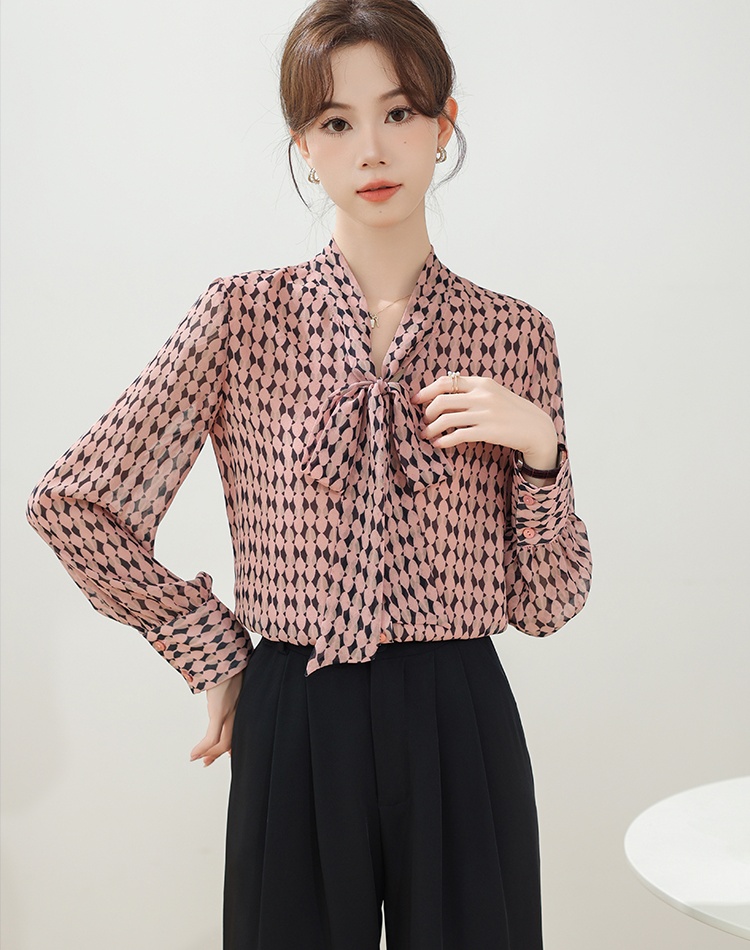Temperament long sleeve tops bow niche shirt for women