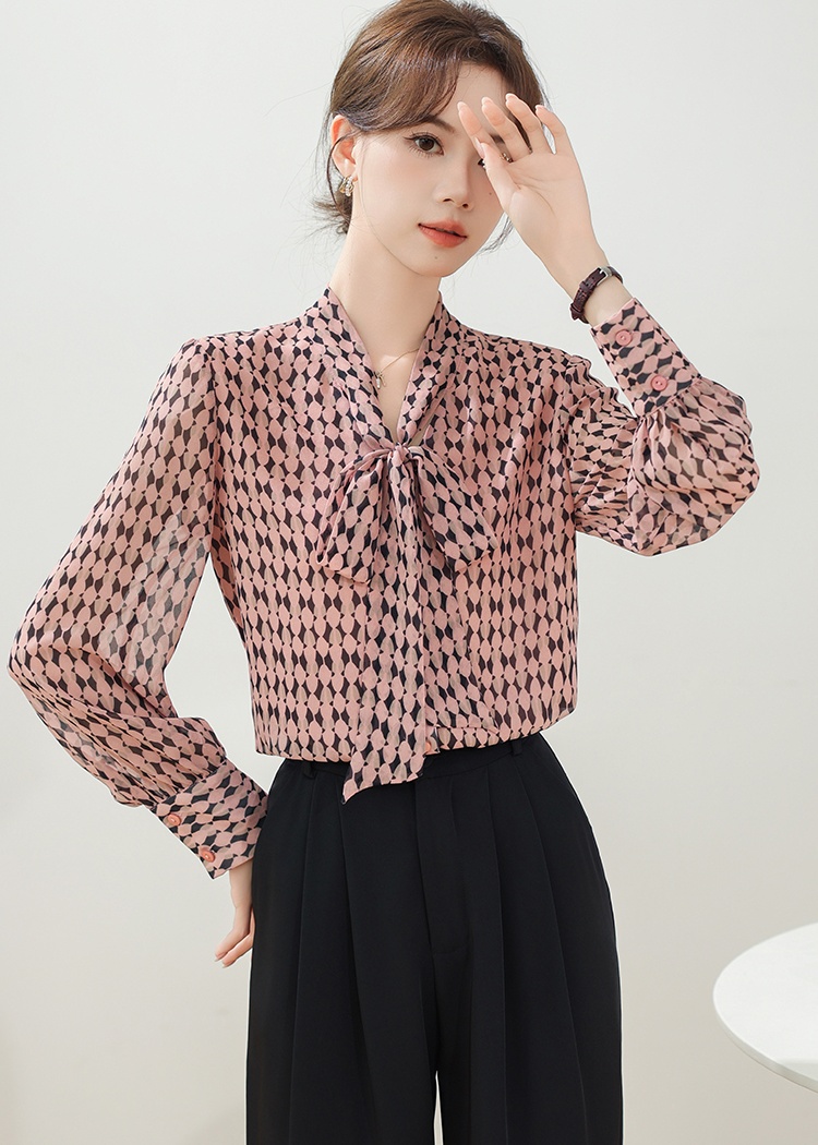 Temperament long sleeve tops bow niche shirt for women