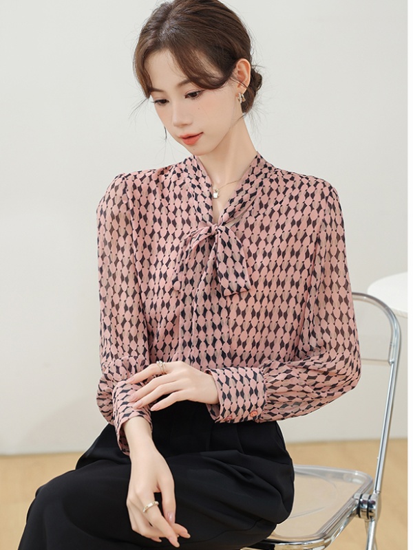 Temperament long sleeve tops bow niche shirt for women