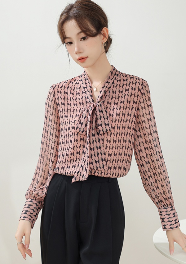 Temperament long sleeve tops bow niche shirt for women