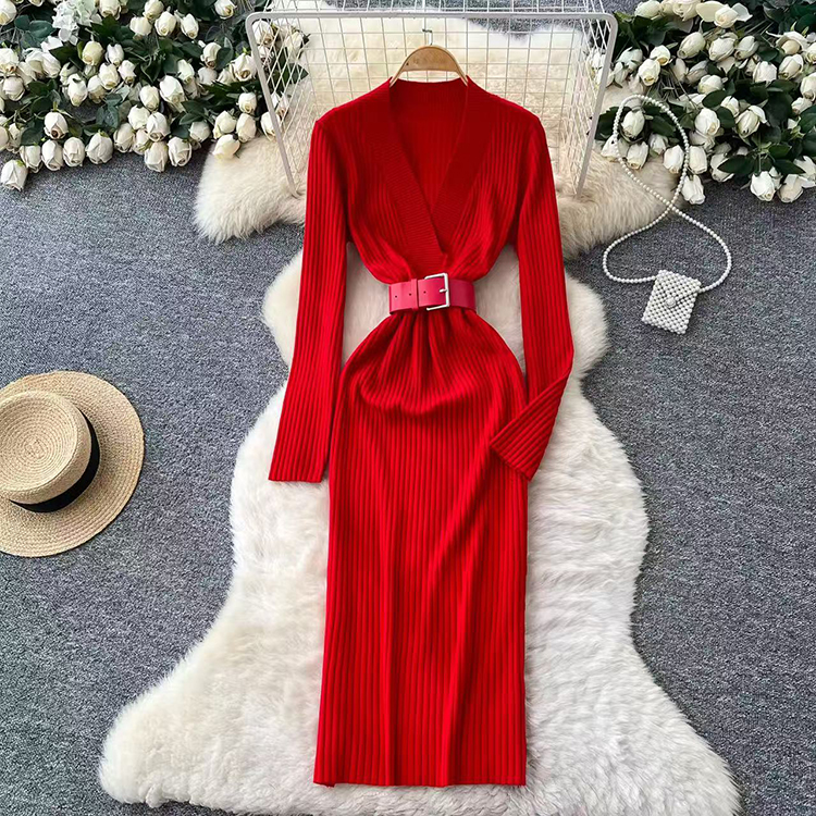 Temperament red long dress for women