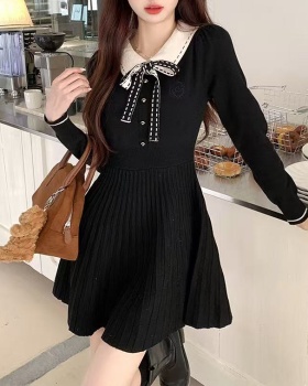 College pinched waist black dress for women