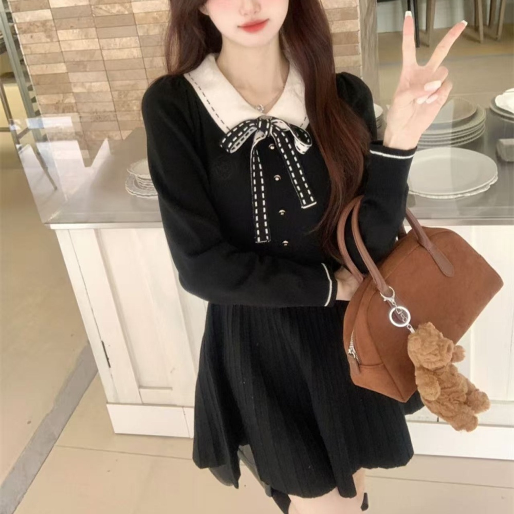 College pinched waist black dress for women