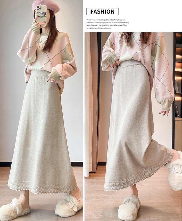Lace high waist long dress jacquard skirt for women