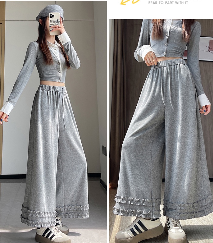 Lace slim wide leg pants autumn casual pants for women