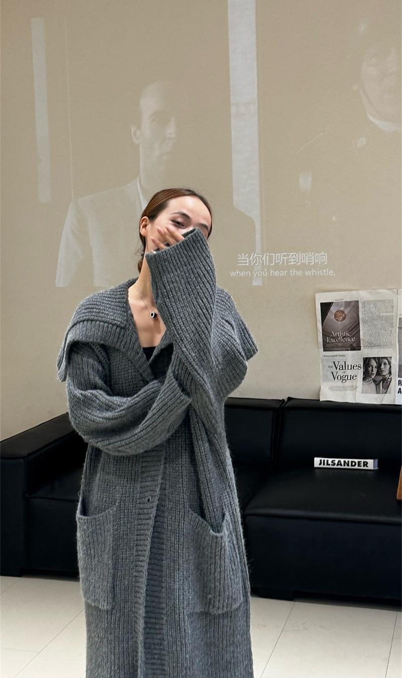 Loose long lazy sweater knitted thick coat for women