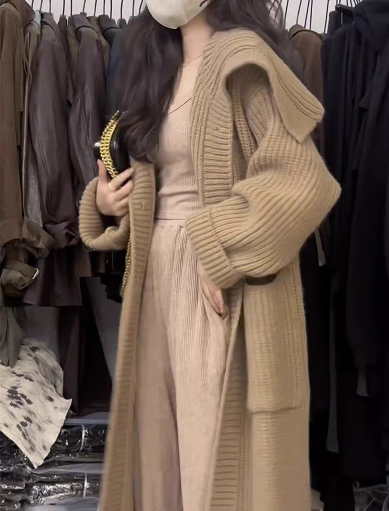 Loose long lazy sweater knitted thick coat for women