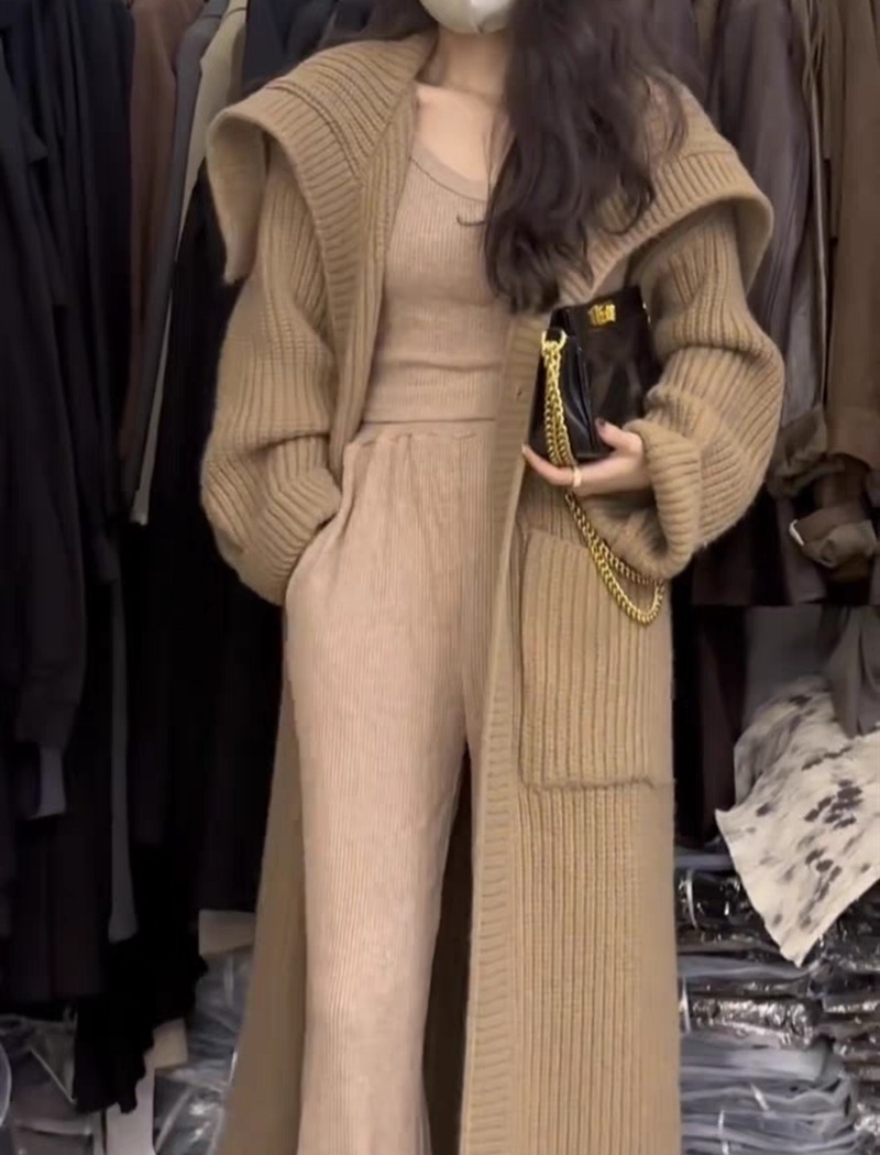 Loose long lazy sweater knitted thick coat for women