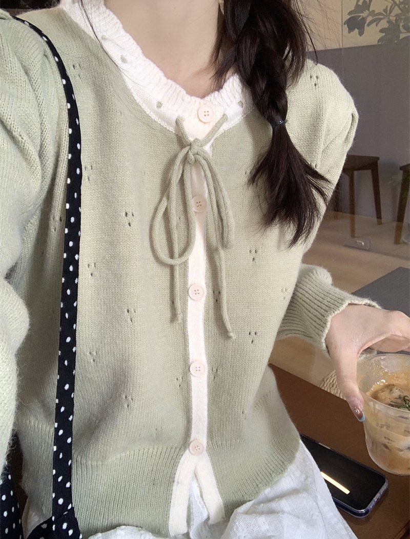 Sweet knitted tops bow Korean style sweater
