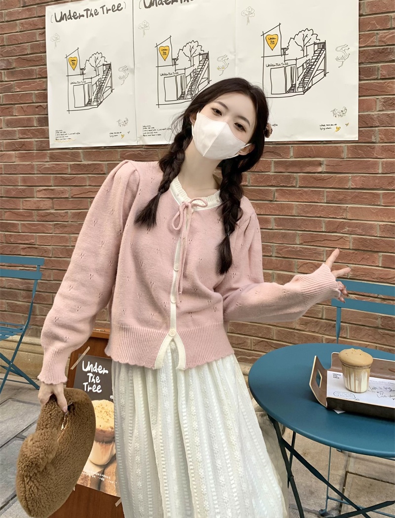 Sweet knitted tops bow Korean style sweater