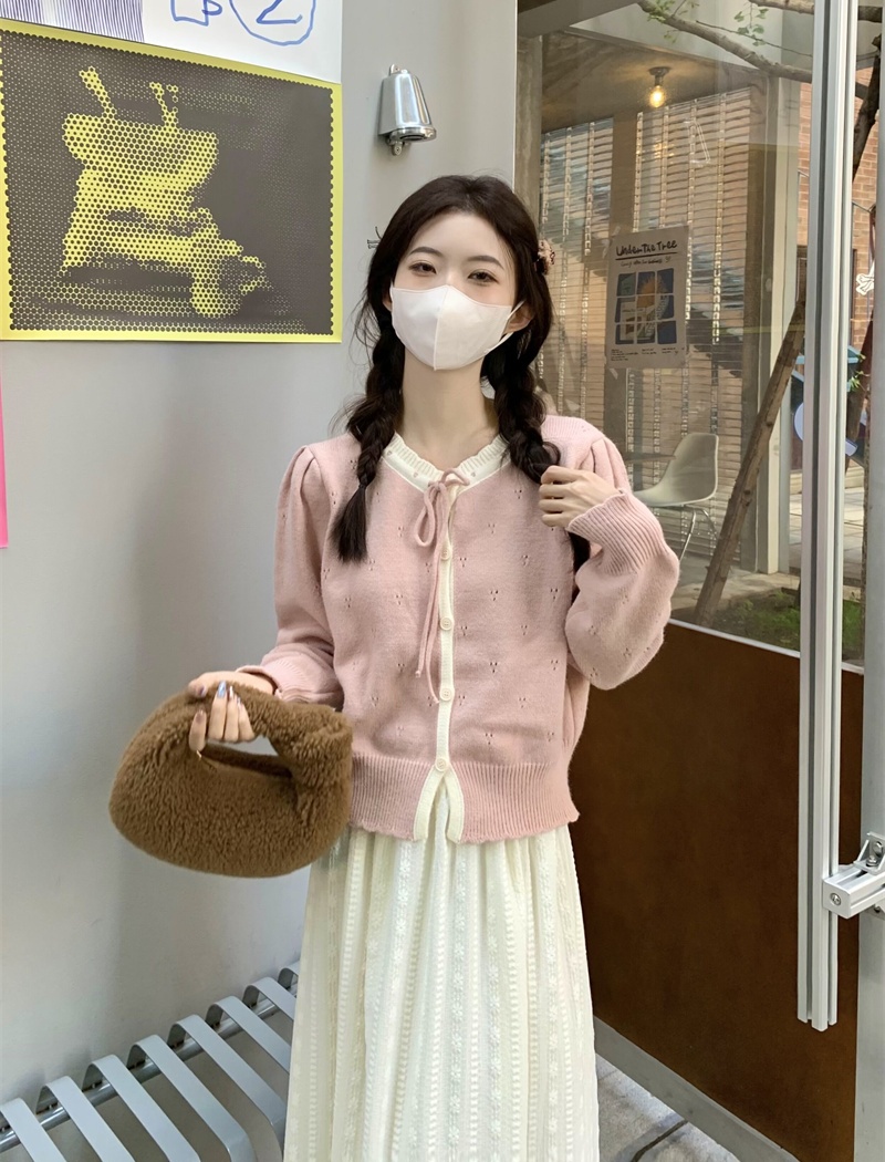 Sweet knitted tops bow Korean style sweater