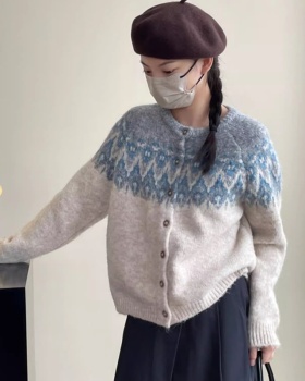 Single-breasted mixed colors sweater Korean style coat for women