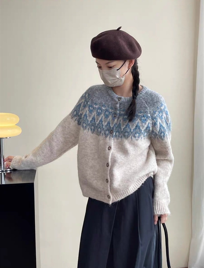 Single-breasted mixed colors sweater Korean style coat for women