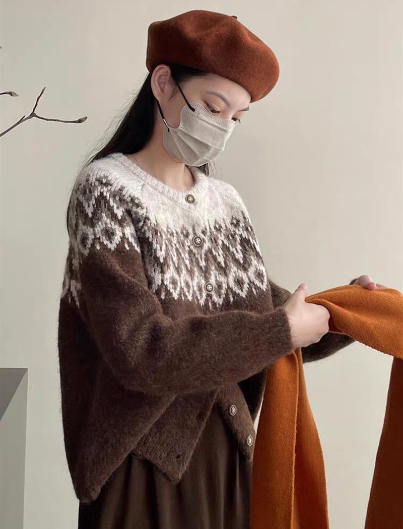 Single-breasted mixed colors sweater Korean style coat for women