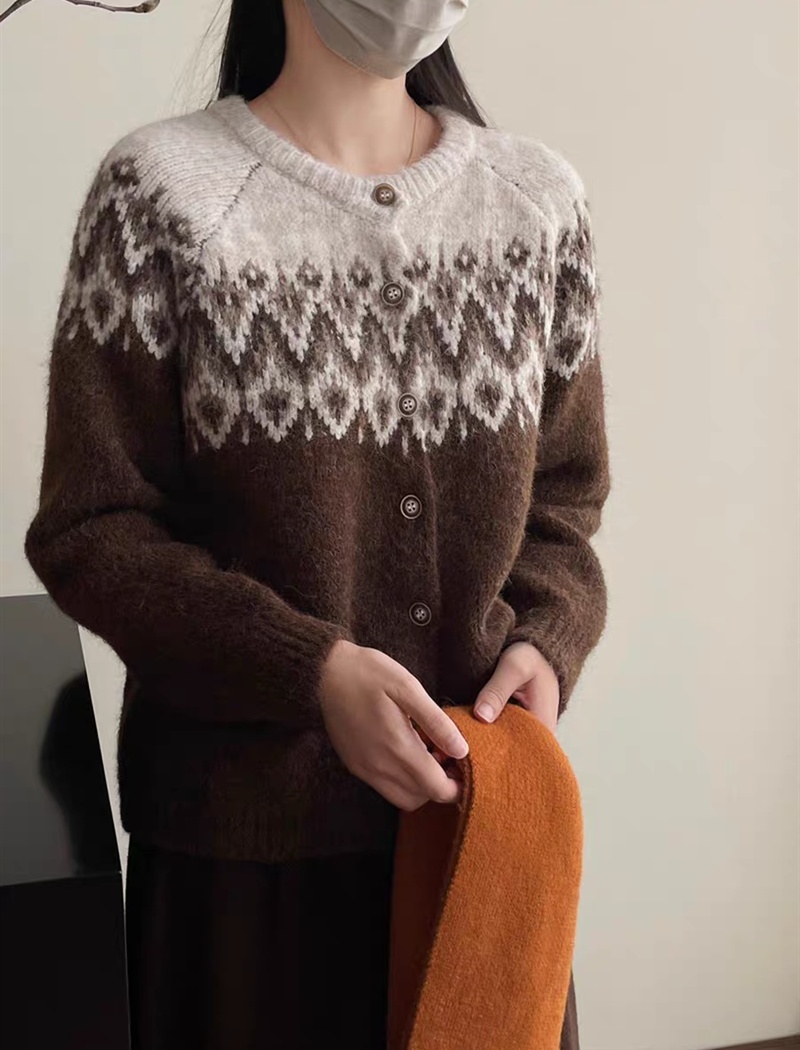 Single-breasted mixed colors sweater Korean style coat for women