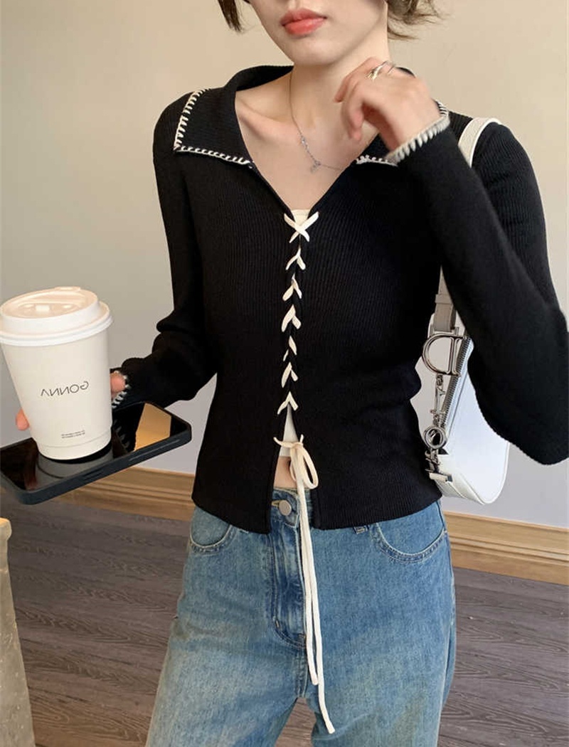 Lapel Western style tops bandage bottoming shirt