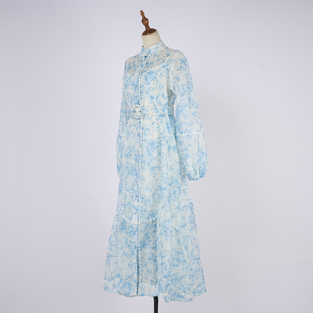 France style splice big skirt retro lace printing dress