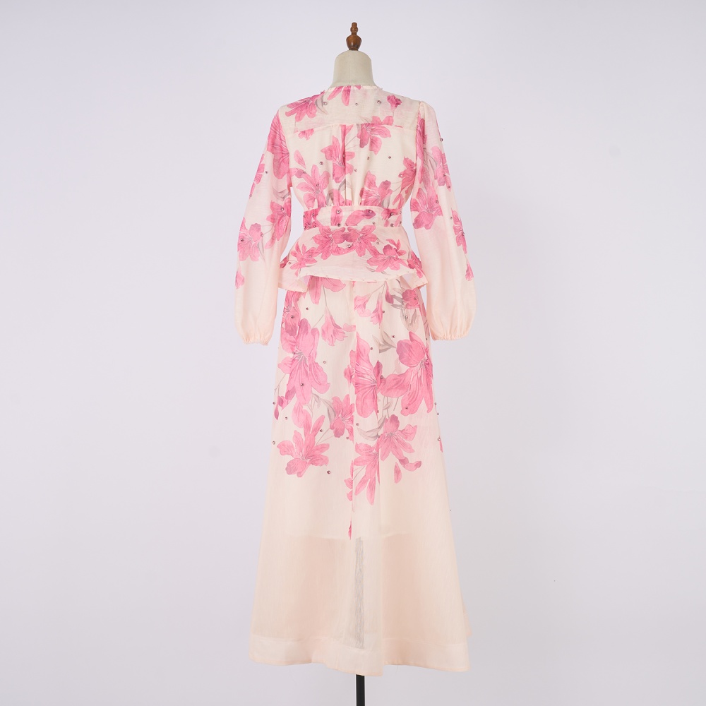 Long silk linen skirt mood buckle tops a set