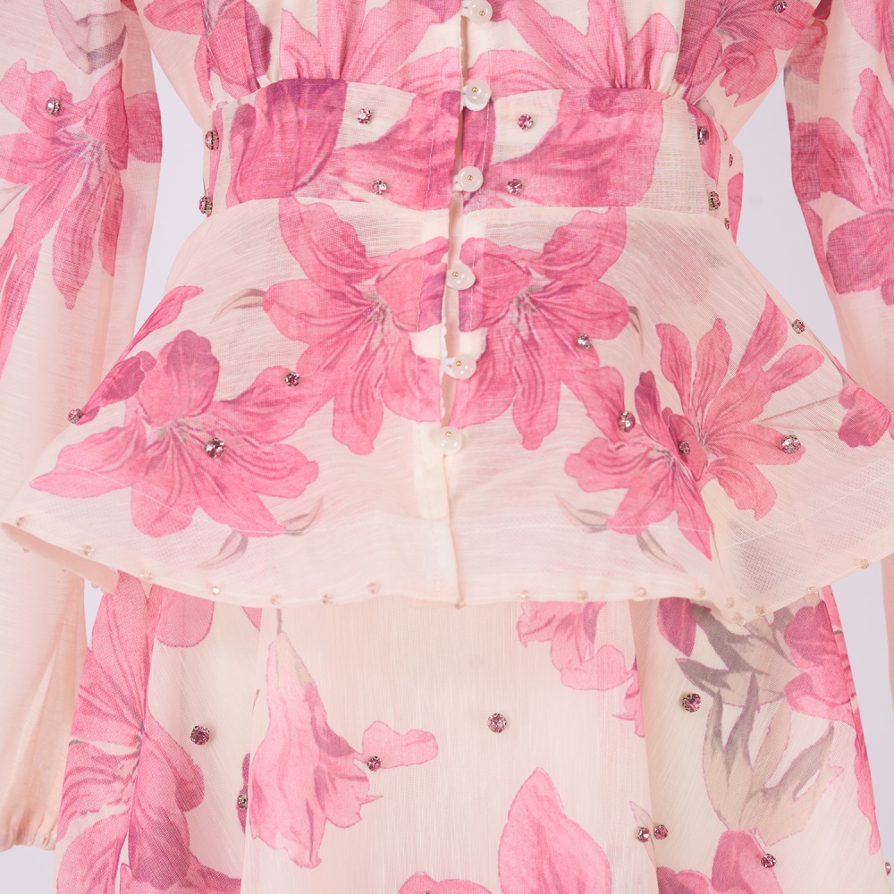 Long silk linen skirt mood buckle tops a set