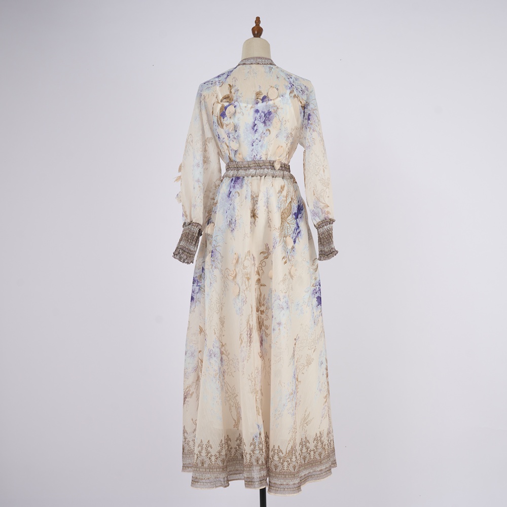 Slim colors skirt printing pinched waist shirt a set