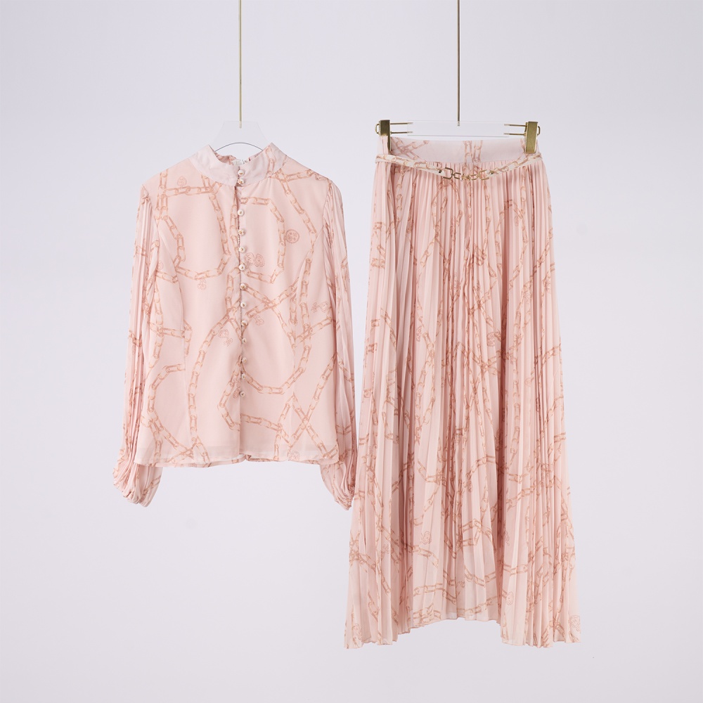 Big skirt pleated shirt elastic waist skirt a set